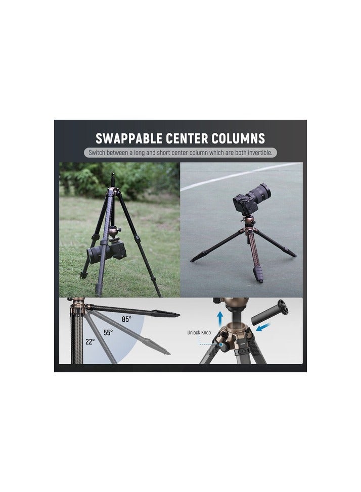 Neewer Neewer LT35 LiteTrip 61″ Carbon Fiber Travel Tripod with Panoramic Ball Head – Lightweight 1.13 kg, 22 lb Load Capacity, Arca QR & Phone Grip - Image 5
