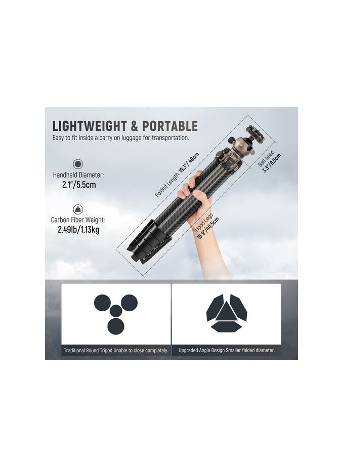 Neewer Neewer LT35 LiteTrip 61″ Carbon Fiber Travel Tripod with Panoramic Ball Head – Lightweight 1.13 kg, 22 lb Load Capacity, Arca QR & Phone Grip - Image 3