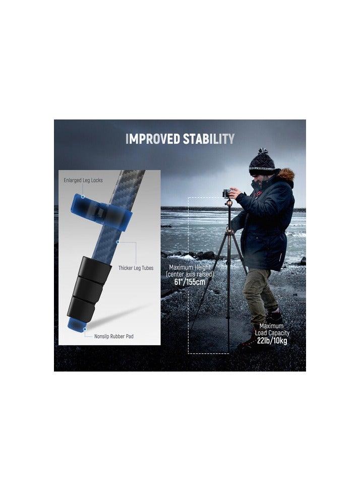 Neewer Neewer LT35 LiteTrip 61″ Carbon Fiber Travel Tripod with Panoramic Ball Head – Lightweight 1.13 kg, 22 lb Load Capacity, Arca QR & Phone Grip - Image 4