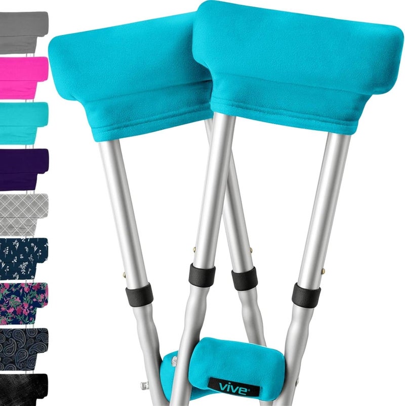 Vive Premium Crutch Pads Hand Grips Comfortable Breathable Machine Washable Padding Moisture Wicking Odor Reducing Pillow Accessory Covers for Adult Youth Walking Crutches