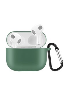 Case Cover Solid Color Silicone Earphone Protective Case for AirPods 3, with Hook Pine Needle Green