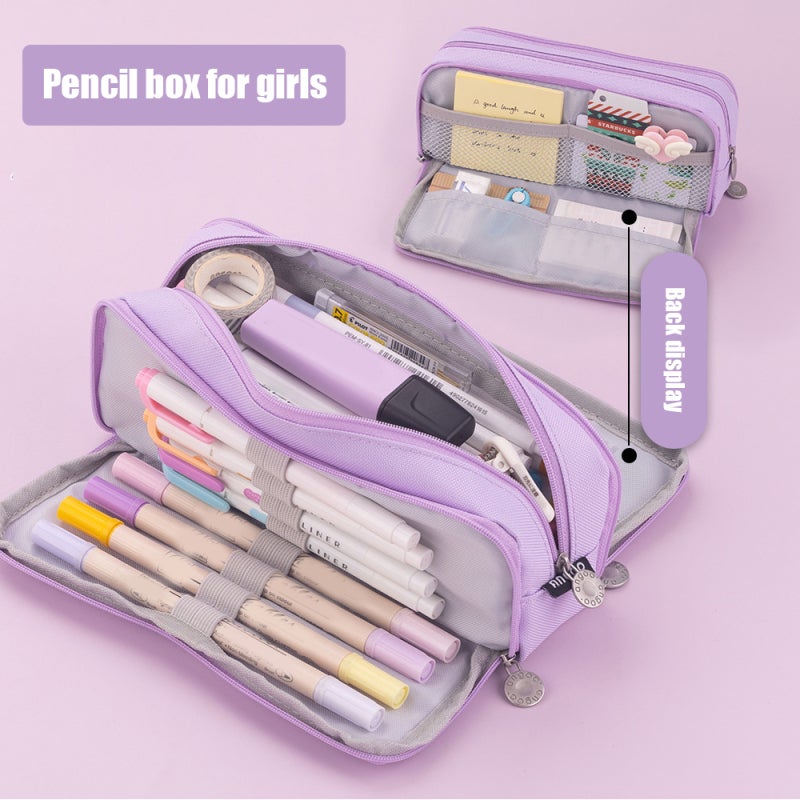 Pencil Pouch: Purple Oxford Cloth - Large Capacity Cute Design Lightweight Durable Zipper Case for Kids Elementary Junior School Supplies Storage Organizer - Image 2