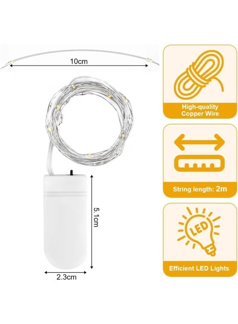 8 Pack Fairy Lights Battery Operated, 2m 20 LED String Lights on Flexible Copper Wire | Warm White Mini Decorative Lights for Bedroom, Jars, DIY, Party, Wedding & Ramadan Festive Decor - Image 2