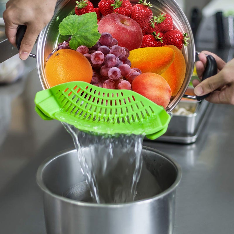 AUOON Clip On Strainer Silicone Pots and Pans, AUOON Pasta Strainer Clip on Food Strainer for Meat Vegetables Fruit Silicone Kitchen Colander, Green - Image 3