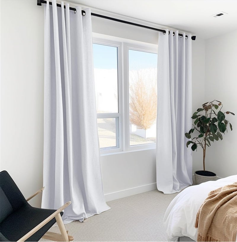 100% Blackout Shield 100% Blackout Curtains 45 Inches Long Linen Blackout Curtains 45 Inch Length 2 Panels Set Thermal Insulated Full Light Blackout Curtains for Bedroom/Living Room 40"" W x 45"" L 2 Panels Greyish White - Image 2