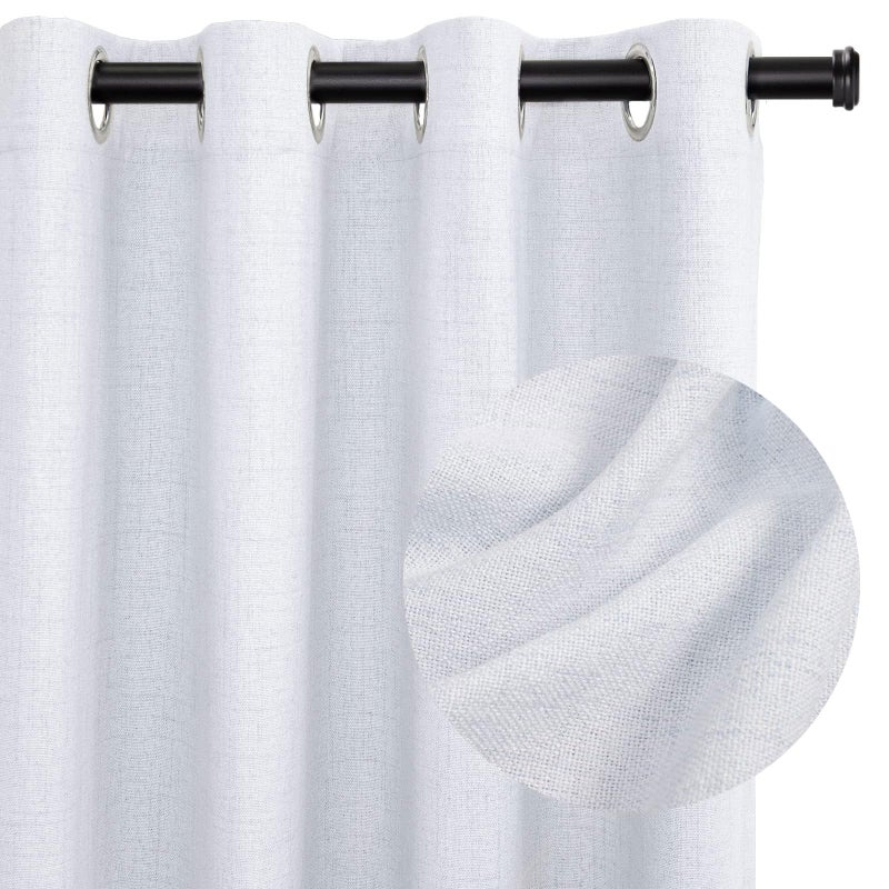 100% Blackout Shield 100% Blackout Curtains 45 Inches Long Linen Blackout Curtains 45 Inch Length 2 Panels Set Thermal Insulated Full Light Blackout Curtains for Bedroom/Living Room 40"" W x 45"" L 2 Panels Greyish White - Image 1