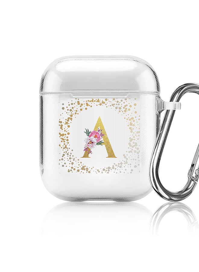 Stylizedd Classic Clear printed Case for Apple Airpods 2 / 1 Soft TPU Gel Thin Transparent Flexible Cover - Custom Monogram Initial Letter Floral Pattern Alphabet - A (Clear ) - Image 1