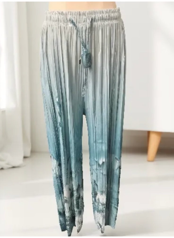 بنطلون واسع الساق مطوي بمقاس حر مع رباط مطاطي - Image 1