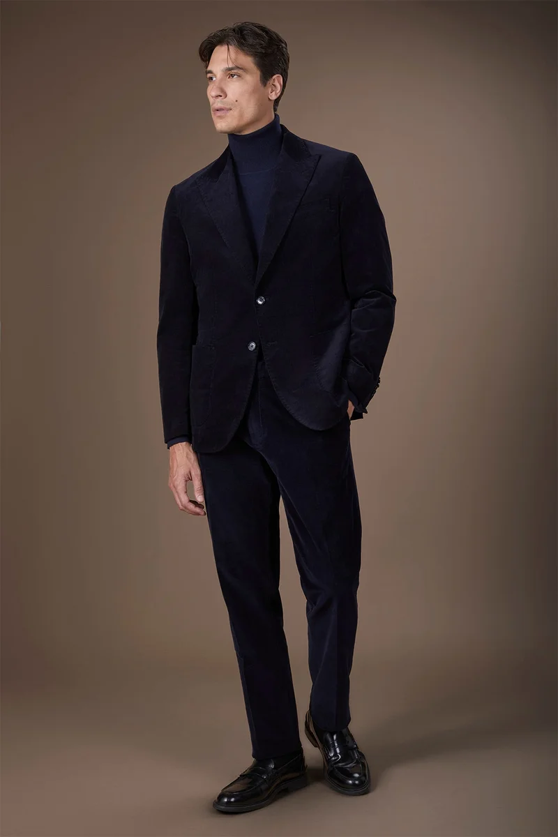 Doppelganger Blue Men's classic trousers in 1000-line velvet regular fit - DK Blue for Men | Best Price UAE