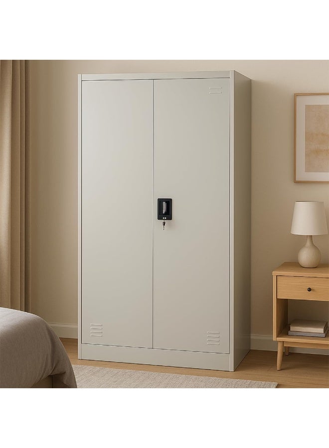 Multi Home Furniture Metal Grey Storage Cabinet – Big Size Steel Cupboard, Office File Cabinet, Wardrobe Cabinet with Shelves, Flush Key Lock 2 Door Wardrobe, Steel Cabinet for Clothes, Home & Office - Image 2