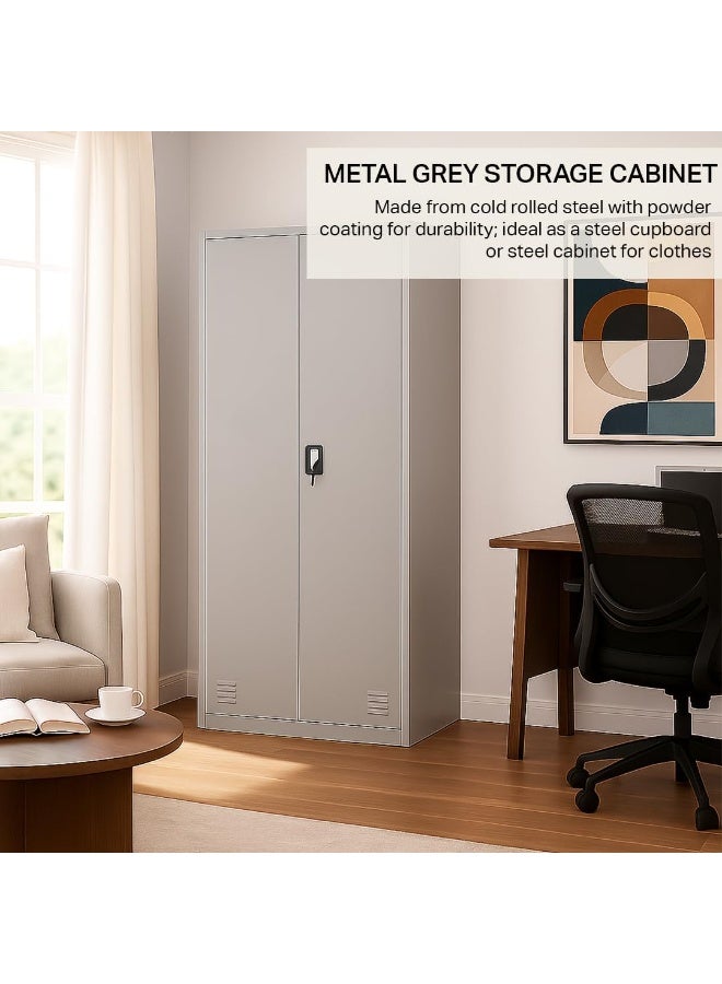 Multi Home Furniture Metal Grey Storage Cabinet – Big Size Steel Cupboard, Office File Cabinet, Wardrobe Cabinet with Shelves, Flush Key Lock 2 Door Wardrobe, Steel Cabinet for Clothes, Home & Office - Image 4