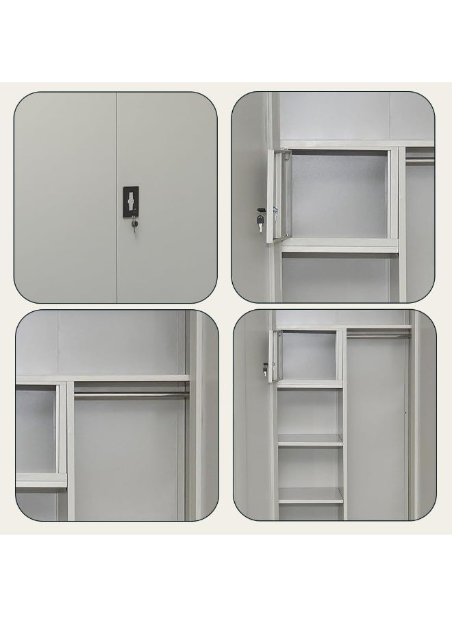 Multi Home Furniture Metal Grey Storage Cabinet – Big Size Steel Cupboard, Office File Cabinet, Wardrobe Cabinet with Shelves, Flush Key Lock 2 Door Wardrobe, Steel Cabinet for Clothes, Home & Office - Image 5