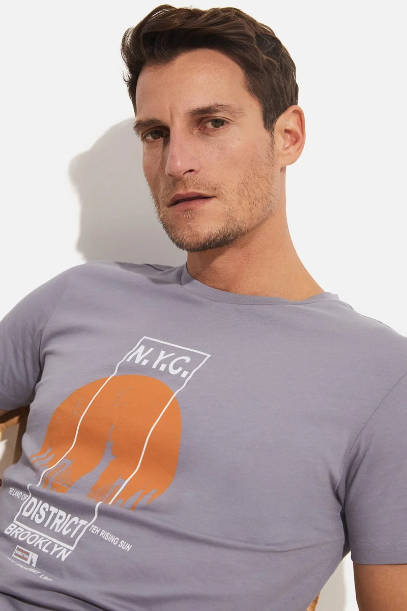 جون Men's Regular Fit 100% Cotton Printed Crew Neck T-Shirt