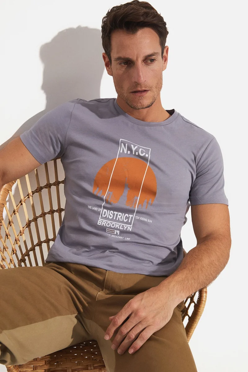 جون Men's Regular Fit 100% Cotton Printed Crew Neck T-Shirt