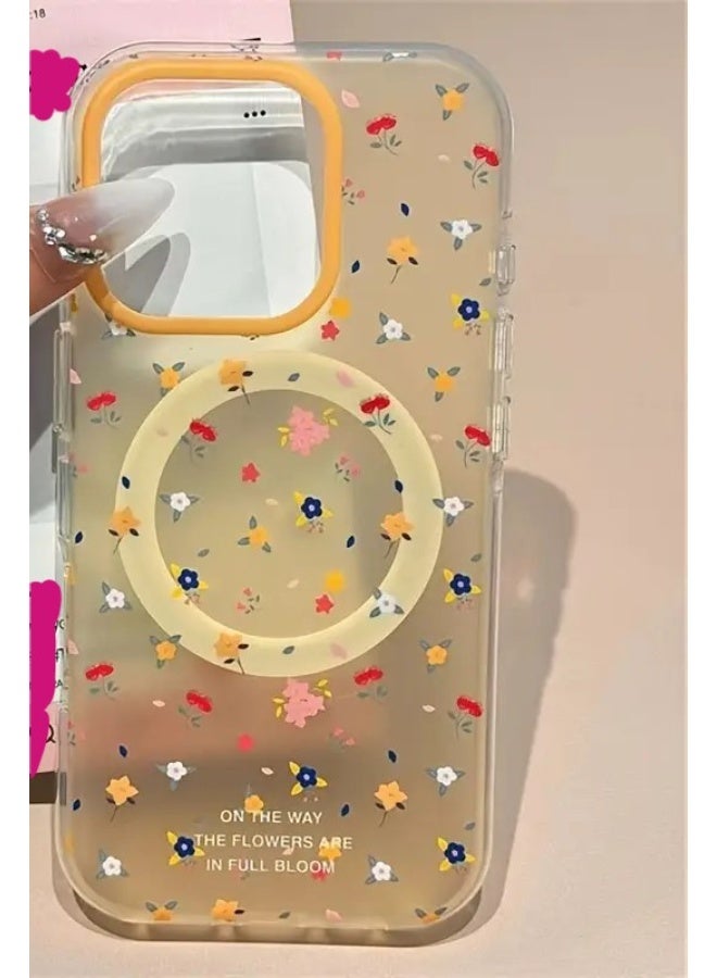 Temu Colorful Floral Design Clear Hard Silicone Phone Case with Removable Flower Magnetic Holder Compatible with iPhone 13 - Image 2