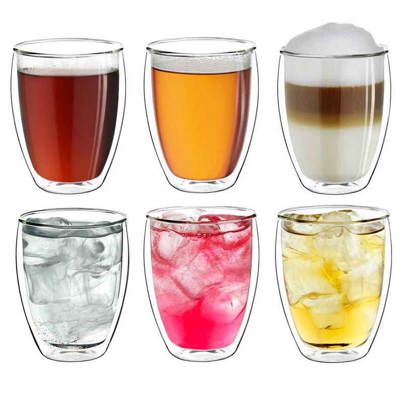 Creano Double Walled Coffee Glasses 400ml  Insulated XXL Latte Macchiato Cups  Cappuccino Tea  Handmade Heat Resistant Mugs  6 pcs Pack of 1