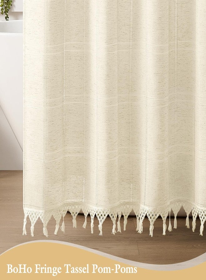 Craidlela Long Linen Farmhouse Shower Curtain Set with Tassel, Modern Boho French Country Chic Bathroom Shower Curtain Set with PEVA Liner, Cotton Hollow Fabric Shower Curtain 72x78 - Beige/Cream - Image 5