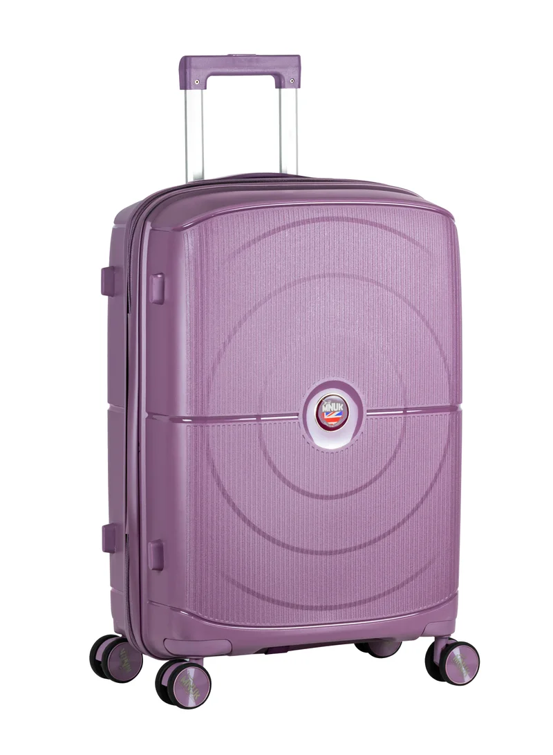 MNUK PREMIO 24inch Luggage| Polypropylene (PP) Hardside Luggage Trolley|Double 360° 4 Wheeler| Medium-24 Inch|Purple
