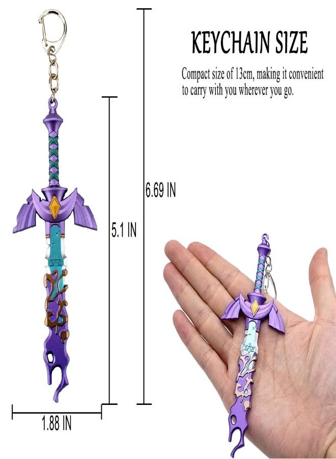 MEETCUTE Decayed MasterSword Keychain Latest,Cool Sword Key Ring for Men and Women Legend of Zeld the Tears Kingdom MasterSword Key chain Cosplay Accessories - Purple - Image 3