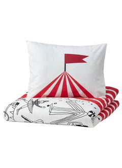 Zaboon Duvet Cover And Pillowcase, Circus Pattern Red/White, 150X200/50X80 Cm  - Image 1
