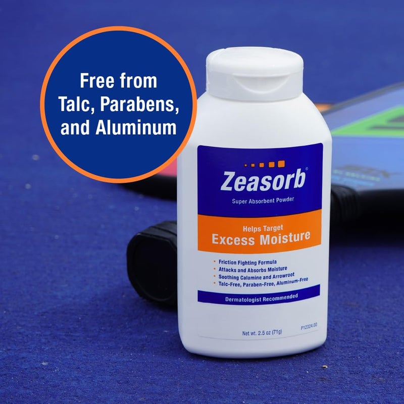 Zeasorb بودرة زيازورب للتحكم في الرطوبة الزائدة، سوبر ماص، للقدمين والجسم، موصى بها من قبل أطباء الجلد، تركيبة مقاومة للاحتكاك مع تقنية التحكم في الروائح الحاصلة على براءة اختراع، زجاجة 2.5 أونصة - Image 5