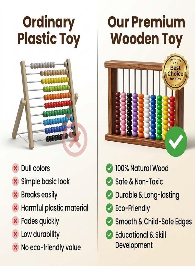 Maskeen Premium QualityWooden Abacus with Colourful Beads, Educational Counting Toy for Kids, Math Learning Tool - Image 3