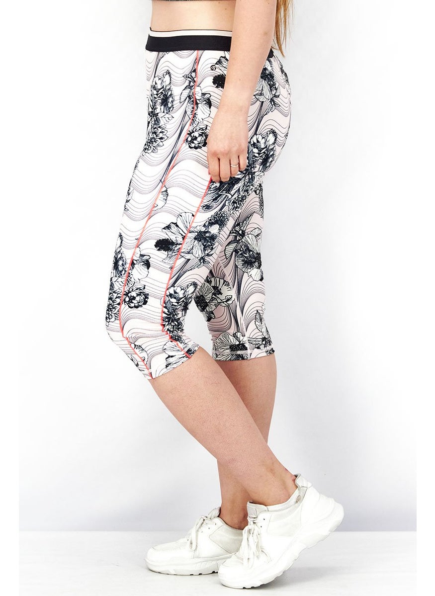 Tchibo Women Sportswear Fit 3 and 4 Cropped Floral Tights, Pink and Black  - Image 3