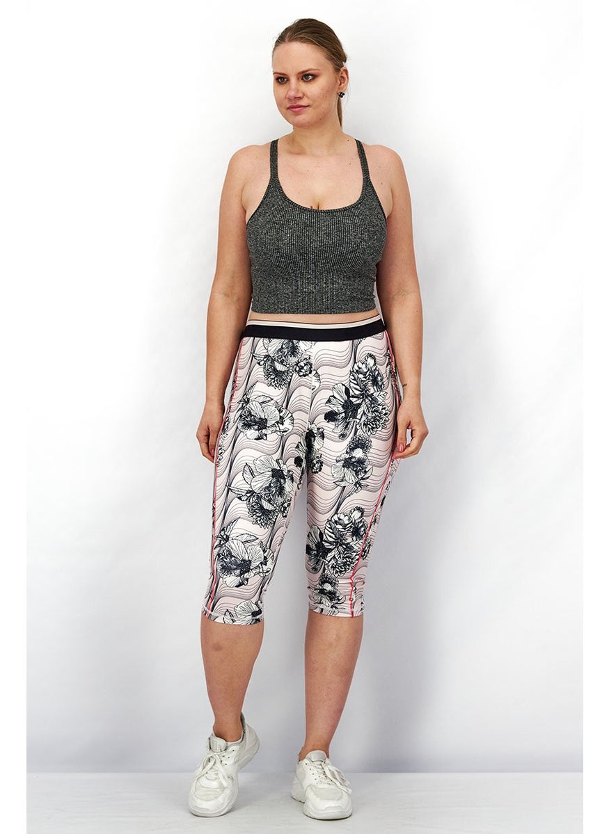 Tchibo Women Sportswear Fit 3 and 4 Cropped Floral Tights, Pink and Black  - Image 2