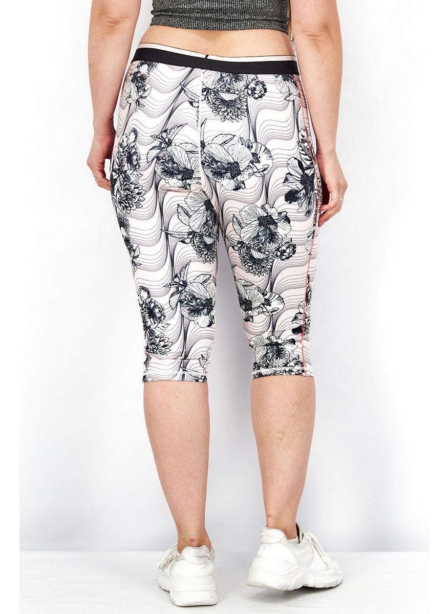 Tchibo Women Sportswear Fit 3 and 4 Cropped Floral Tights, Pink and Black  - Image 4