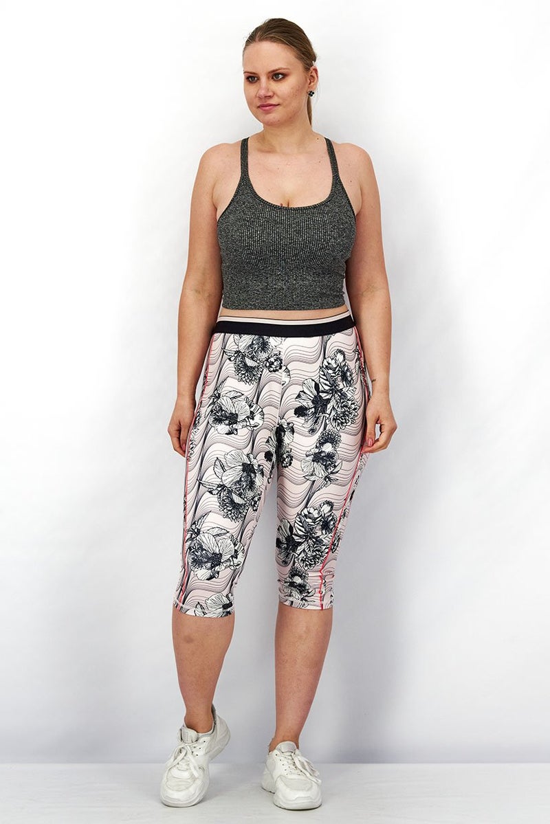 Tchibo Women Sportswear Fit 3 and 4 Cropped Floral Tights, Pink and Black - Image 2