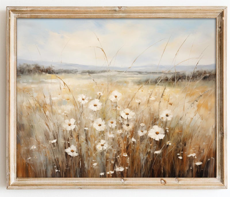 Kizbok Vintage Wall Art Prints for Living Room  Farmhouse Wall Decor Wildflower Field Landscape Canvas Prints Vintage Oil Painting Vintage Spring Art Pictures for Bedroom Bathroom (8"" x 10""-UNFRAMED) - Image 1