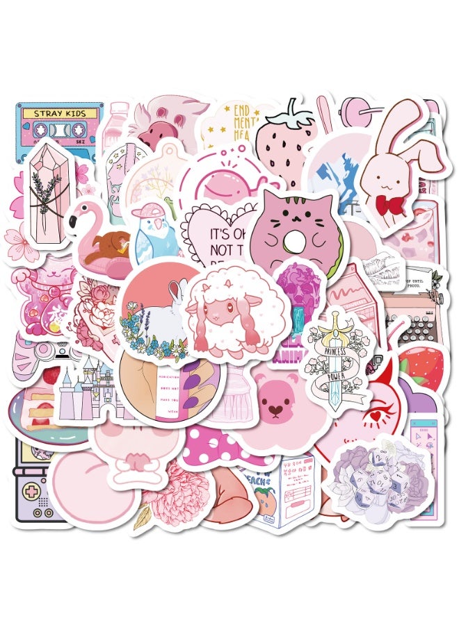 NIBEMINENT 50 Pcs Cute Pink Shark Deco Kit Waterproof Stickers, High Definition Printing Bright Colors, Suitable for Laptop Skateboard Luggage Water Bottle Guitar DIY - Image 2