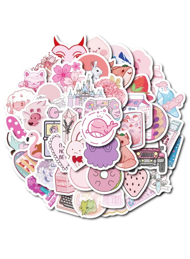 NIBEMINENT 50 Pcs Cute Pink Shark Deco Kit Waterproof Stickers, High Definition Printing Bright Colors, Suitable for Laptop Skateboard Luggage Water Bottle Guitar DIY - Image 1