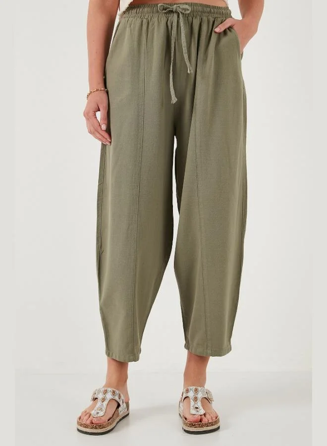 ليلا بنطلون نسائي قطني بقصة مريحة وخصر عادي وساق مستقيمة