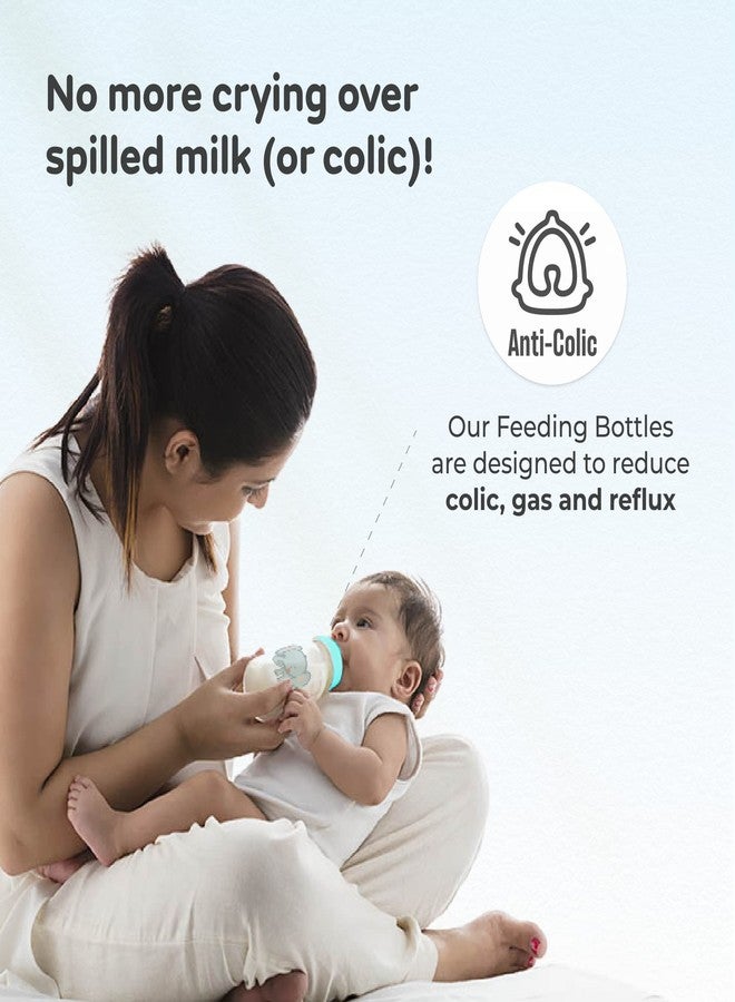 Mylo Baby 2 in 1 Feeding Bottle with Spoon (250 ml) for New Born Baby | Anti Colic & BPA Free Feeding Bottles | Feels Natural Baby Bottle | Easy Flow Neck Design- Blue Elephant - Image 5