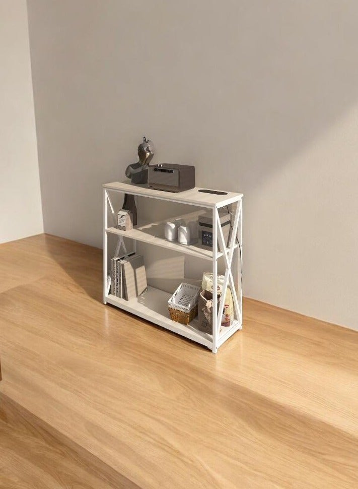 إكسبرت طاولة قهوة 3 طبقات قابلة للتعديل مع قاعدة شحن ورف تخزين لغرفة المعيشة والمدخل والأريكة والبهو 100×35×90 سم معدن (أبيض)EI-403 - Image 2