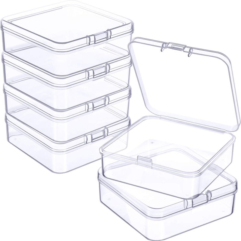 Jetec 6 Pieces Mini Plastic Clear Beads Storage Containers Box for Collecting Small Items, Beads, Jewelry, Business Cards, Game Pieces, Crafts (2.9 x 2.9 x 1 Inch) - Image 1
