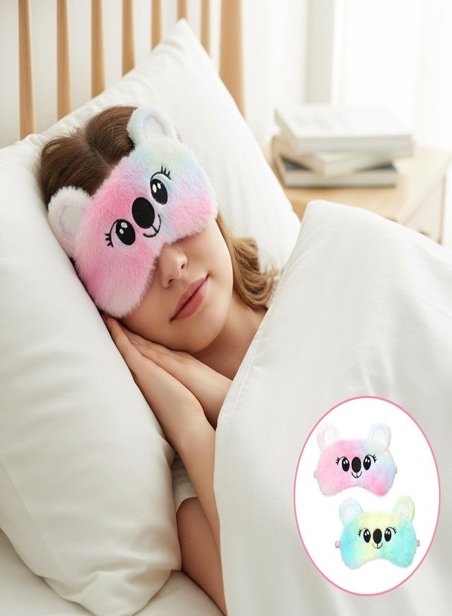 Psyqtsuary Koala Sleep Mask, 2 Pcs Cute Soft Plush Sleeping Eye Mask Colorful Sleep Masks Comfortable Funny Animal Sleeping Blindfold Cover for Women Home Travel Sleepover Party (Koala Style - Image 4