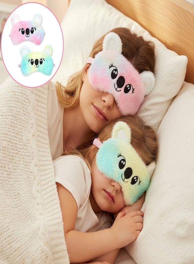 Psyqtsuary Koala Sleep Mask, 2 Pcs Cute Soft Plush Sleeping Eye Mask Colorful Sleep Masks Comfortable Funny Animal Sleeping Blindfold Cover for Women Home Travel Sleepover Party (Koala Style - Image 5