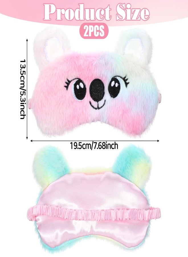 Psyqtsuary Koala Sleep Mask, 2 Pcs Cute Soft Plush Sleeping Eye Mask Colorful Sleep Masks Comfortable Funny Animal Sleeping Blindfold Cover for Women Home Travel Sleepover Party (Koala Style - Image 2