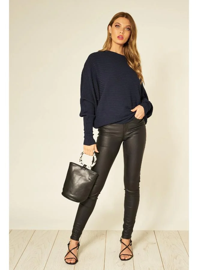 Hoxton Gal Relaxed Fit Navy Knitted Sweater – Long Sleeve Crew Neck Jumper
