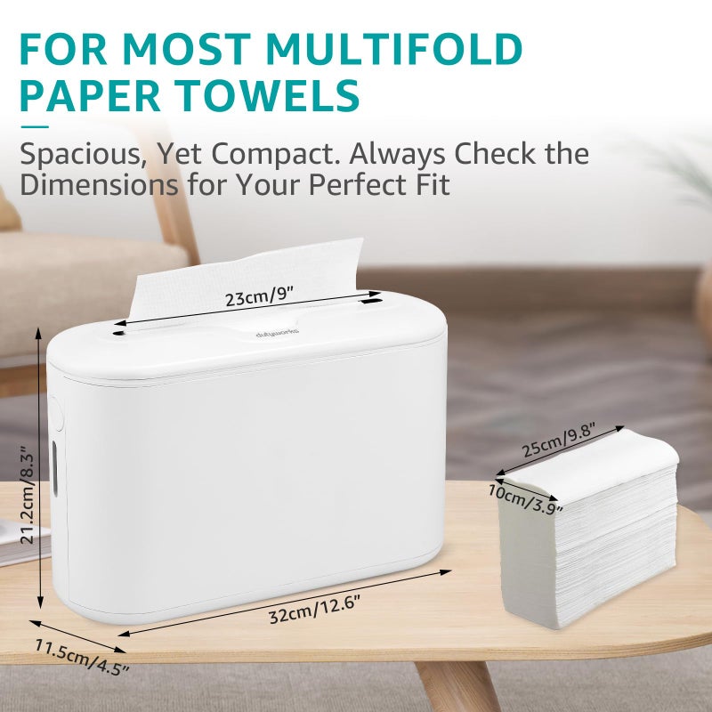 DUTYWORKS Multifold Paper Towel Dispenser Countertop, Commercial Hand Towel Dispenser for Bathroom Kitchen Home, Trifold/C Fold/Z Fold Napkin Dispenser, Abs Plastic - Non-Slip, White - Image 2
