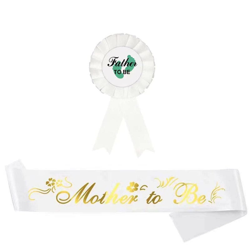 Ulfanit Baby Shower Decorations for Mom to Be  Set of 3 Adjustable Flower Crown Tiara Sash for Mommy and Pin for Daddy White Gender Reveal Party Gift Favors for Expectant Parents - Image 3