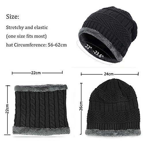 Aeoss 2-Pieces Winter Beanie Hat Scarf Set Warm Knit Hat Thick Knit Skull Cap for Men Women (Black) - Image 2