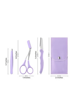 SYOSI Eyebrow Trimmer Scissors with Comb Stainless Steel Eyebrow Razor Eyelash Hair Scissors Beginner Eyebrow Trimmer Set Make Up Tool (Purple)  - Image 3