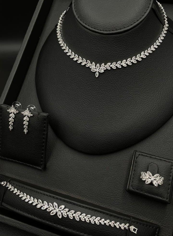 Elysian Zircon Stone White Gold-Plated Wedding Set - Image 1