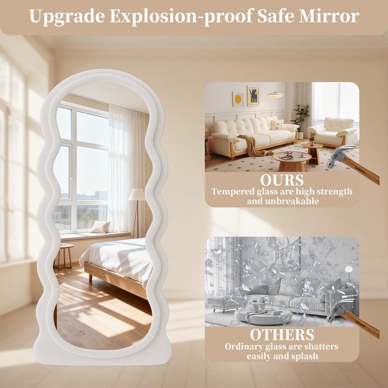 FlyEcho Full Length Mirror, 63"x24" Full Body Mirrors, Flannel Floor Mirrors with Stand, Irregular Wavy Mirror Hanging or Leaning Against Wall for Bedroom Living Room, Black - Image 2