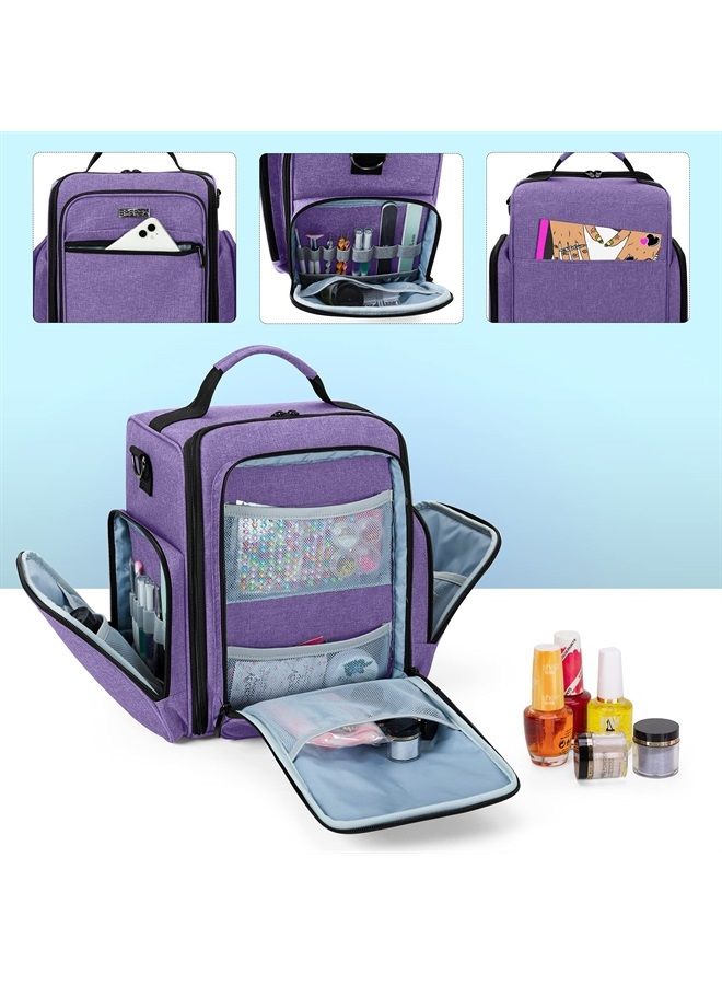 Nail Polish Storage Holds 48 Bottles (15ml - 0.5 fl.oz) and a Nail Lamp, Large Nail Polish Case with 2 Removable Pouches and Multiple Storage Sections (Patented Design), Purple