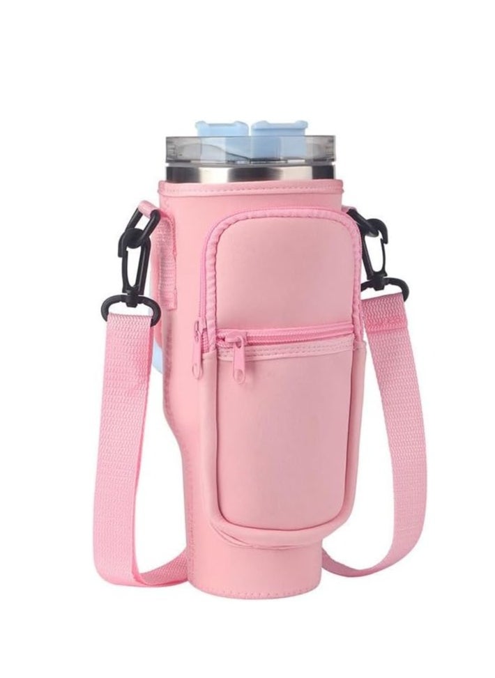 Generic Water Bottle Carrier Bag for Stanley 40 Oz Tumbler, Water Bottle Holder with Shoulder Strap and Phone Pocket (Pink)  - Image 1
