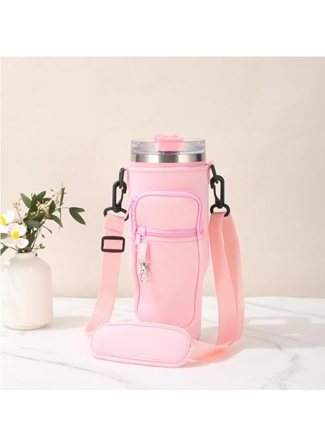 Generic Water Bottle Carrier Bag for Stanley 40 Oz Tumbler, Water Bottle Holder with Shoulder Strap and Phone Pocket (Pink)  - Image 3
